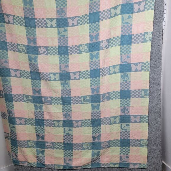 Nantucket Tablecloth Size 70x52 Oblong Spring Pastels Butterfly Patchwork Plaid - Picture 8 of 13